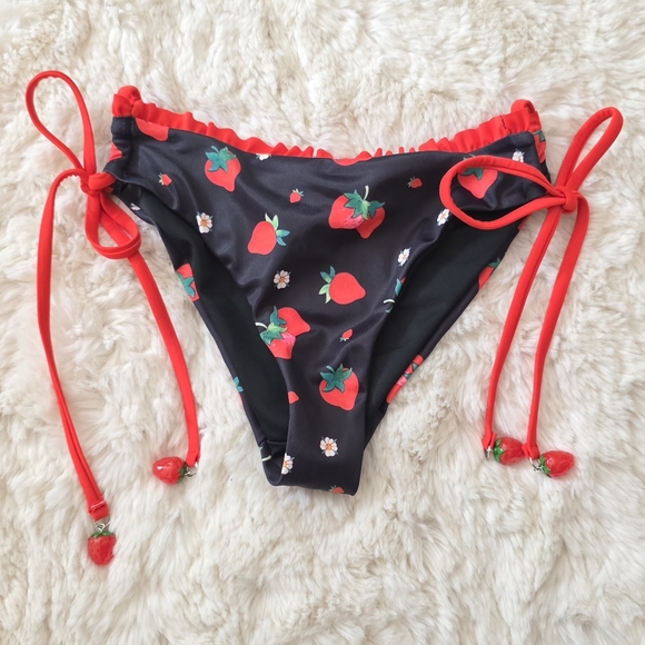 Dolls Kill x Strawberry Shortcake black and red strawberry bikini set - Picture 4 of 6